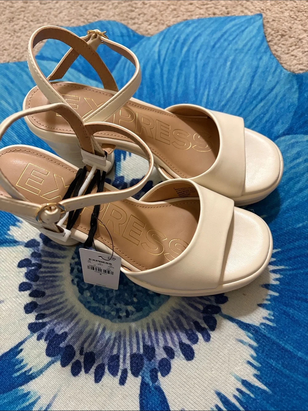 Express Cream Strappy Platform Heels